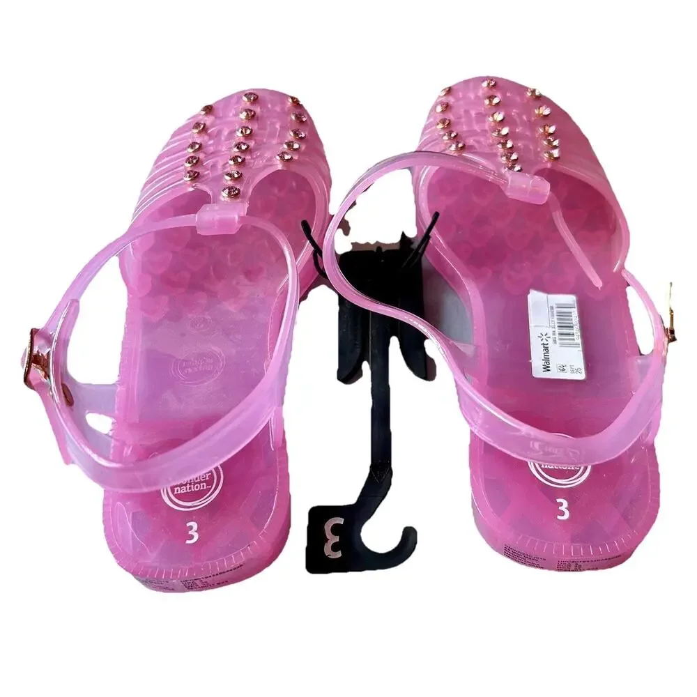 Wonder Nation Girls Pink Crystal Jelly Sandals Fisherman Shoes NWT Kid Size 3